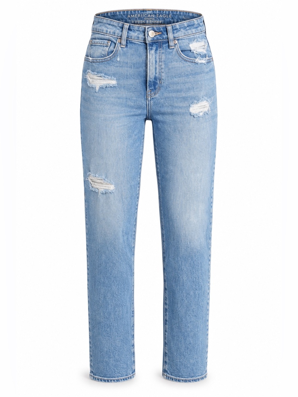 American Eagle Mom Straight Jeans Size 6 Light Wash Distressed Stretch
